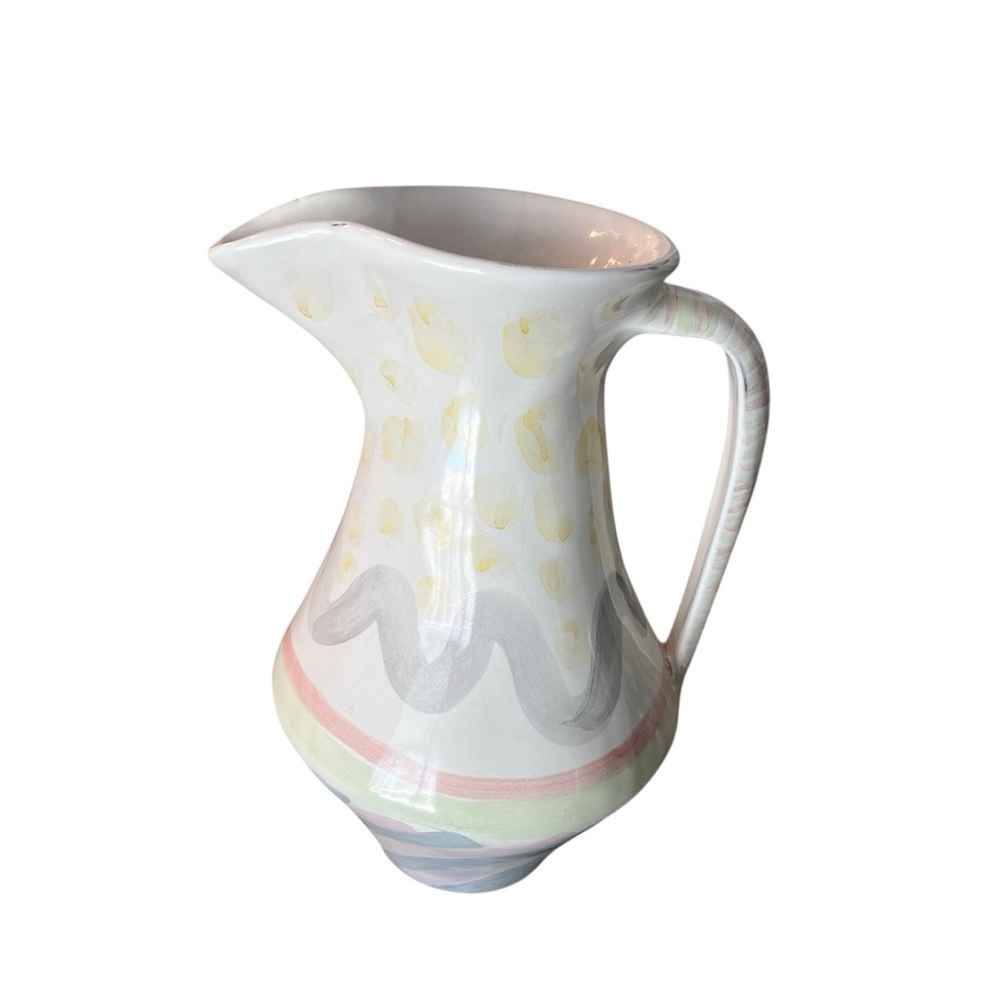 McKenzie Childs Large 12” Pitcher Hand Painted Rare Retired Pastel
